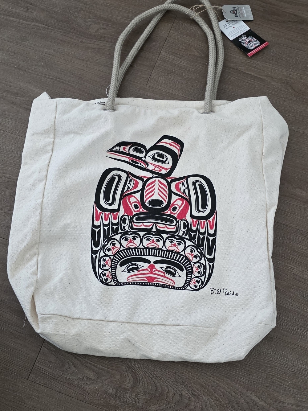 Artisan Eco-Bag with Indigenous Raven Motif - Cream, Black & Red